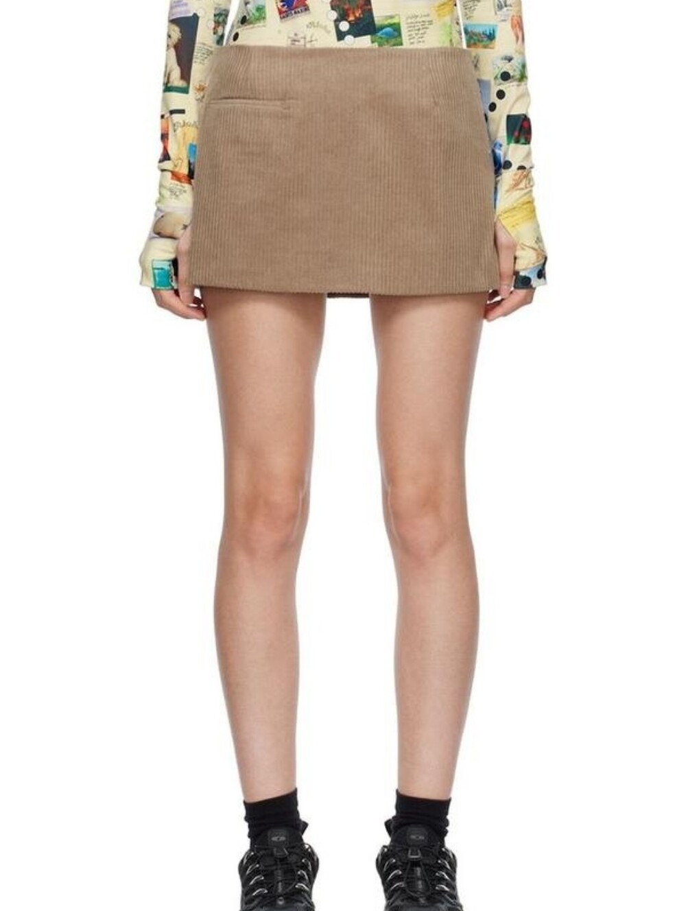 Sandy Liang Crombie Corduroy Taupe Low Rise Mini Skirt